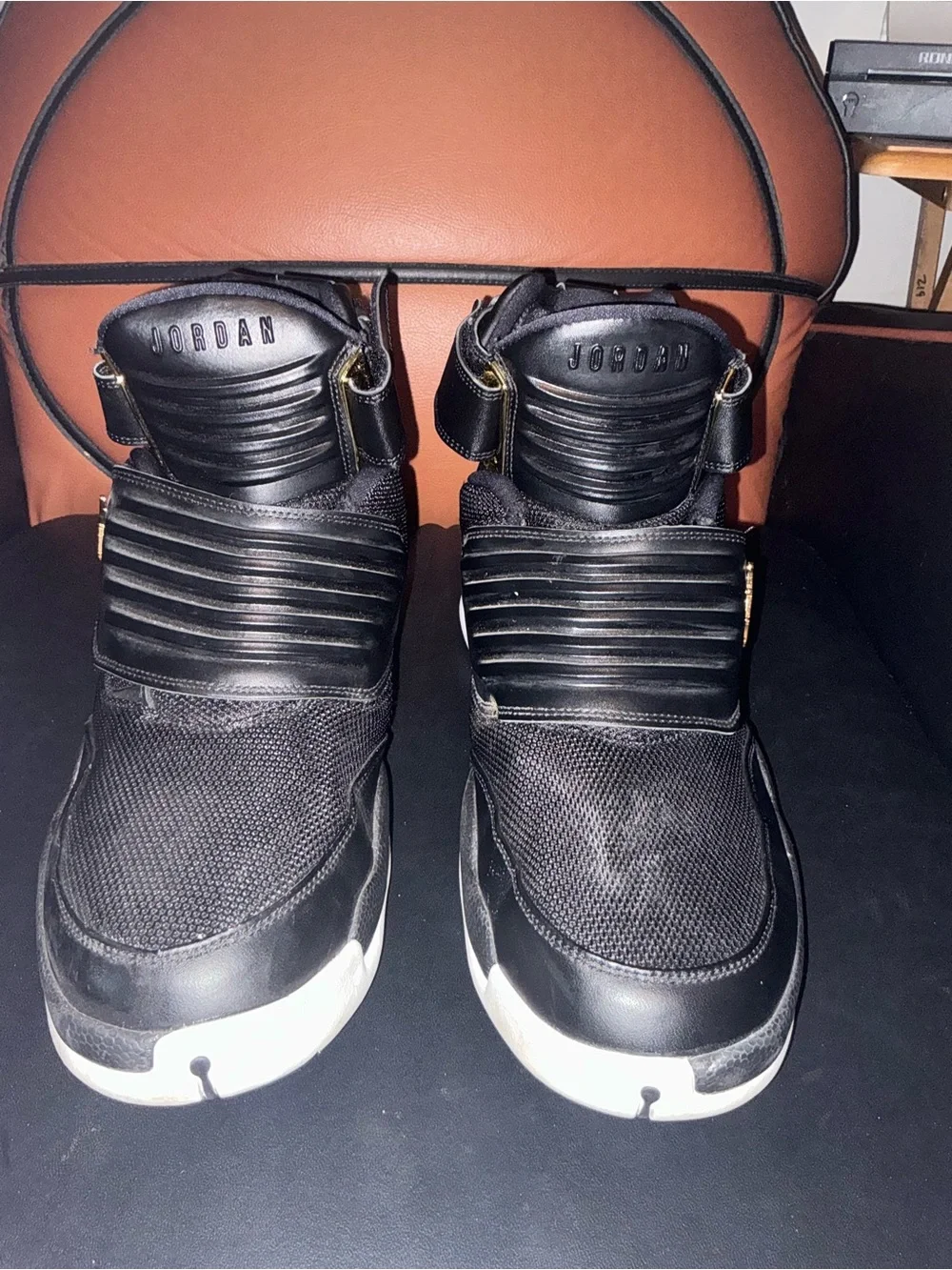 Jordan Men’s Black High-Top Basketball Sneakers with Gold Jumpman